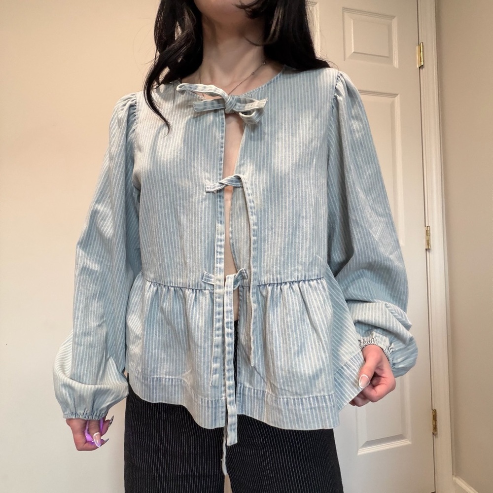 Aaron & Amber Striped Denim Top Large - Picture 2 of 7